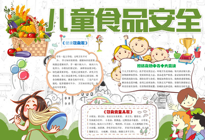卡通插画儿童食品安全小报 健康饮食，安全成长